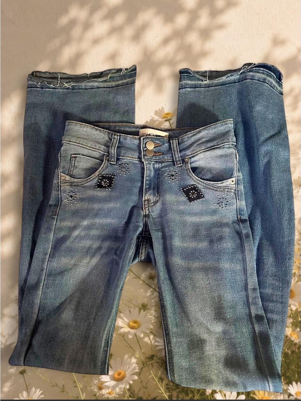 vintage rare y2k Fashion Nova flare boot cut jeans with rhinestones
